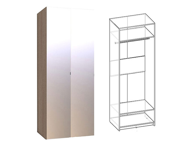 Шкаф для одежды 35 Зеркало+Зеркало (дуб сонома)