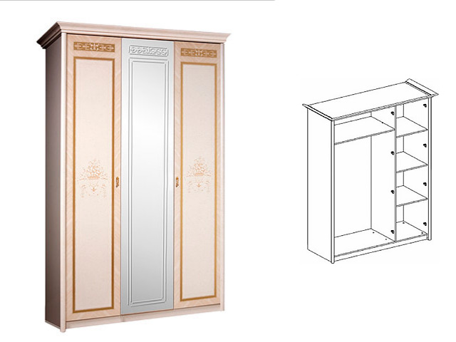 Шкаф 3-х дверный (с зеркалом) для платья и белья (К3Ш1/3[1])